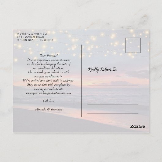 Sunset Beach String Lights Zomer verandering van p Briefkaart (Achterkant)