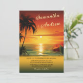 Sunset Beach thema bruiloft uitnodigingen (Staand voorkant)