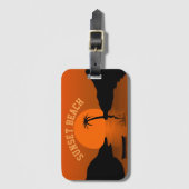 Sunset Beach Tropical Oranje Art Bagagelabel (Voorkant (verticaal))