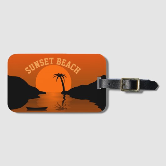 Sunset Beach Tropical Oranje Art Bagagelabel (Voorkant (horizontaal))