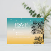 Sunset Beach Tropical Palm Trees Wedding Kaart (Staand voorkant)