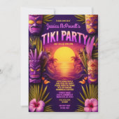 Sunset Beach Tropical Tiki Luau Verjaardagsfeest Kaart (Voorkant)