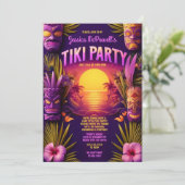 Sunset Beach Tropical Tiki Luau Verjaardagsfeest Kaart (Staand voorkant)