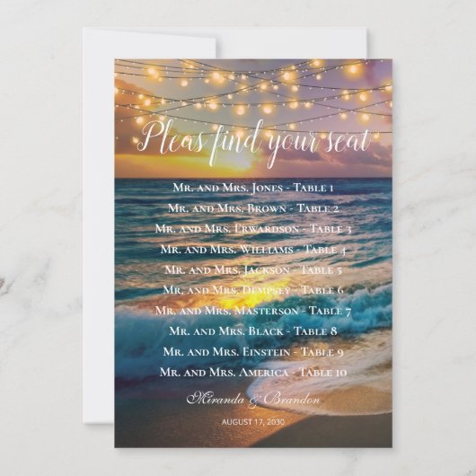 Sunset Beach Trouwtafel Zitkaart Kaart (Achterkant)