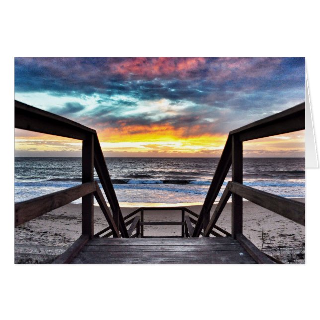 Sunset Beach Uitzicht from Rustic Wood Deck (Voorkant Horizontaal)