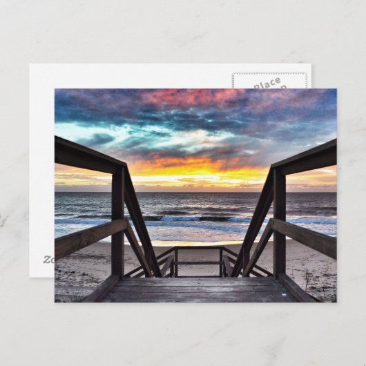 Sunset Beach Uitzicht from Rustic Wood Deck Briefkaart (Voorkant / Achterkant)