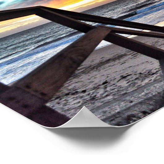 Sunset Beach Uitzicht from Rustic Wood Deck Poster (Hoek)