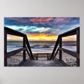 Sunset Beach Uitzicht from Rustic Wood Deck Poster (Voorkant)