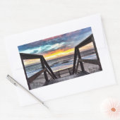 Sunset Beach Uitzicht from Rustic Wood Deck Rechthoekige Sticker (Envelop)