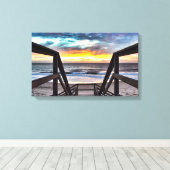 Sunset Beach View from Rustic Wood Deck Canvas Afdruk (Insitu (Houten vloer))