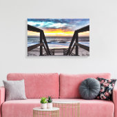 Sunset Beach View from Rustic Wood Deck Canvas Afdruk (Insitu (Woonkamer))