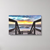 Sunset Beach View from Rustic Wood Deck Canvas Afdruk (Voorkant)