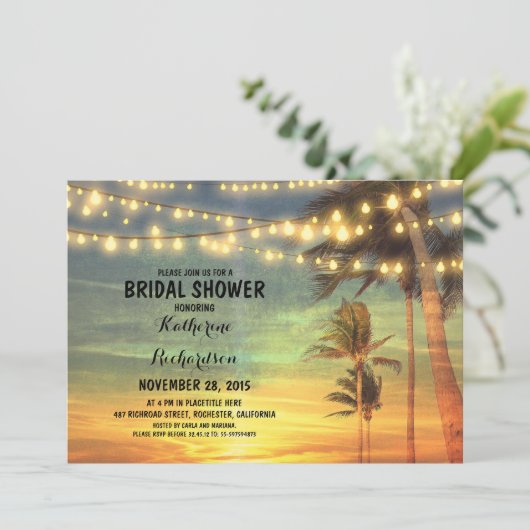 Sunset Beach vrijgezellenfeest String Lights Kaart (Staand voorkant)