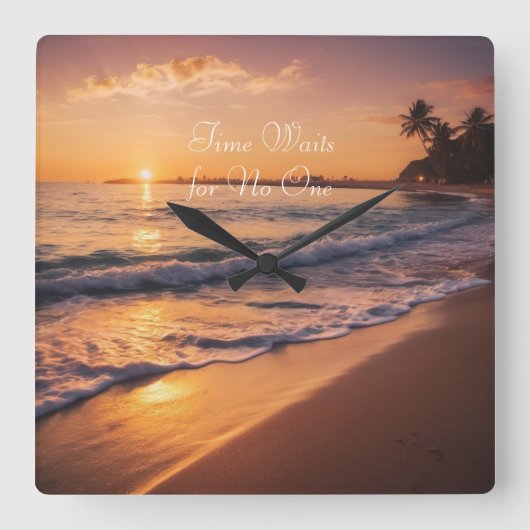 Sunset Beach Walk-klok Vierkante Klok (Voorkant)
