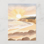 Sunset Beach | Waterverf aan de kust van de oceaan Briefkaart (Voorkant)