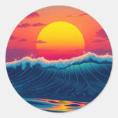 Sunset Beach Wave Ronde Sticker (Voorkant)