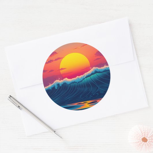 Sunset Beach Wave Ronde Sticker (Envelop)
