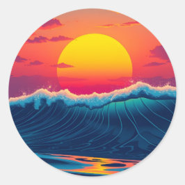 Sunset Beach Wave Ronde Sticker
