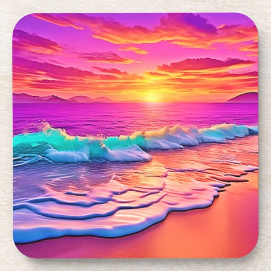 Sunset Beach Waves Design Bier Onderzetter (Voorkant)