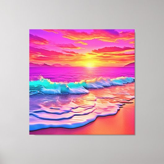 Sunset Beach Waves Design Canvas Afdruk (Voorkant)