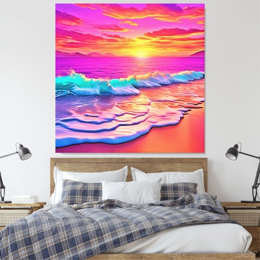 Sunset Beach Waves Design Canvas Afdruk (Insitu (Slaapkamer))