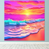 Sunset Beach Waves Design Canvas Afdruk (Insitu (Houten vloer))