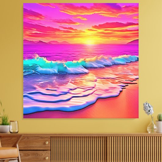 Sunset Beach Waves Design Canvas Afdruk (Insitu (Woonkamer))