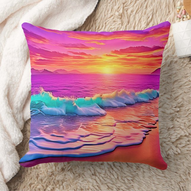 Sunset Beach Waves Design Kussen (Deken)