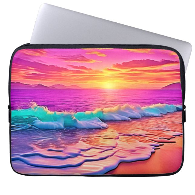 Sunset Beach Waves Design Laptop Sleeve (Voorkant)