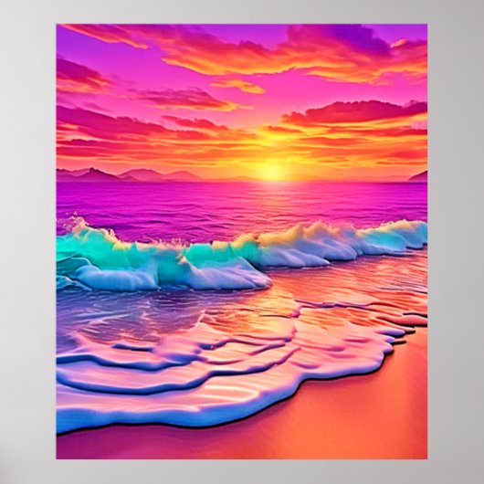 Sunset Beach Waves Design Poster (Voorkant)