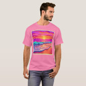Sunset Beach Waves Design T-shirt (Voorkant volledig)