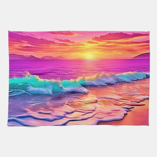 Sunset Beach Waves Design Theedoek (Horizontaal)