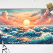 Sunset Beach Waves Waterverf Decoupage Tissuepapier