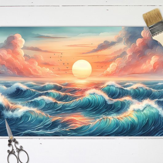 Sunset Beach Waves Waterverf Decoupage Tissuepapier