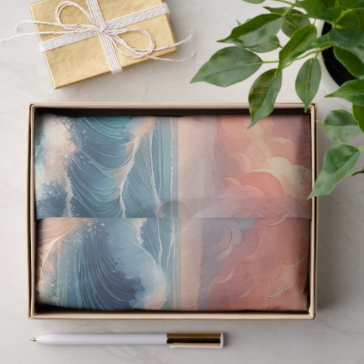 Sunset Beach Waves Waterverf Decoupage Tissuepapier (Geschenk)