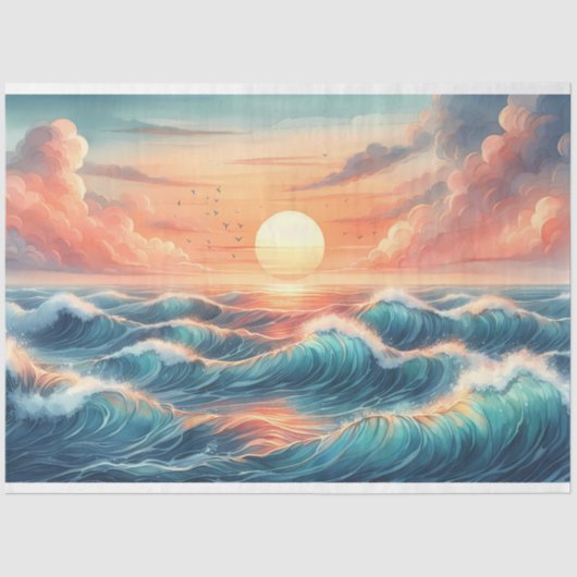 Sunset Beach Waves Waterverf Decoupage Tissuepapier (Voorkant)