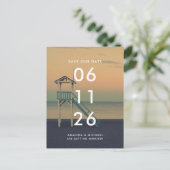 Sunset Beach Weddenschap Save the Date Briefkaart (Staand voorkant)