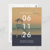 Sunset Beach Weddenschap Save the Date Briefkaart (Voorkant / Achterkant)