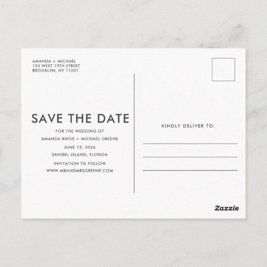 Sunset Beach Weddenschap Save the Date Briefkaart (Achterkant)