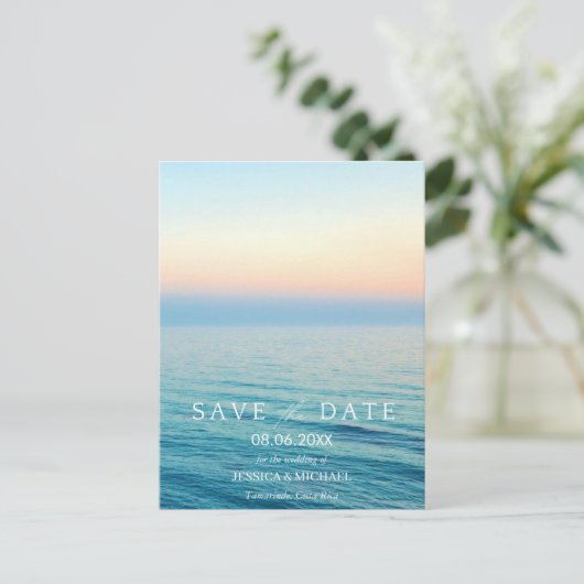 Sunset Beach Weddenschap Save the Dates Aankondigingskaart (Staand voorkant)