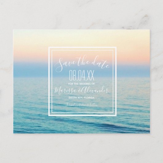 Sunset Beach Weddenschap Save the Dates Aankondigingskaart (Voorkant)