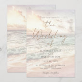 Sunset Beach Wedding Beachfront Wedding Invitation Kaart (Voorkant / Achterkant)