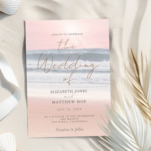 Sunset Beach Wedding Beachfront Wedding Invitation Kaart