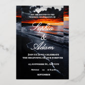 Sunset Beach Wedding Invitation Folie Uitnodiging (Voorkant)