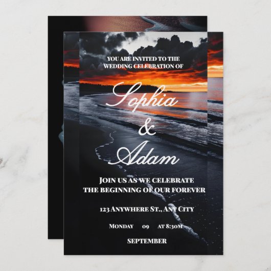Sunset Beach Wedding Invitation Kaart (Voorkant / Achterkant)