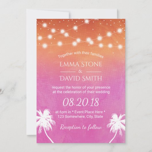 Sunset Beach Wedding Palm Trees Elegant Waterverf Kaart (Voorkant)