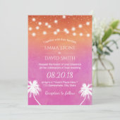 Sunset Beach Wedding Palm Trees Elegant Waterverf Kaart (Staand voorkant)