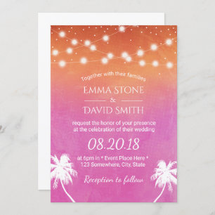 Sunset Beach Wedding Palm Trees Elegant Waterverf Kaart