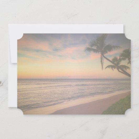 Sunset Beach Wedding , Palms, Lichtinvitatie Kaart (Achterkant)