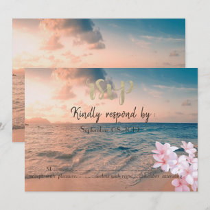 Sunset Beach Wedding, Plumeria RSVP Kaart